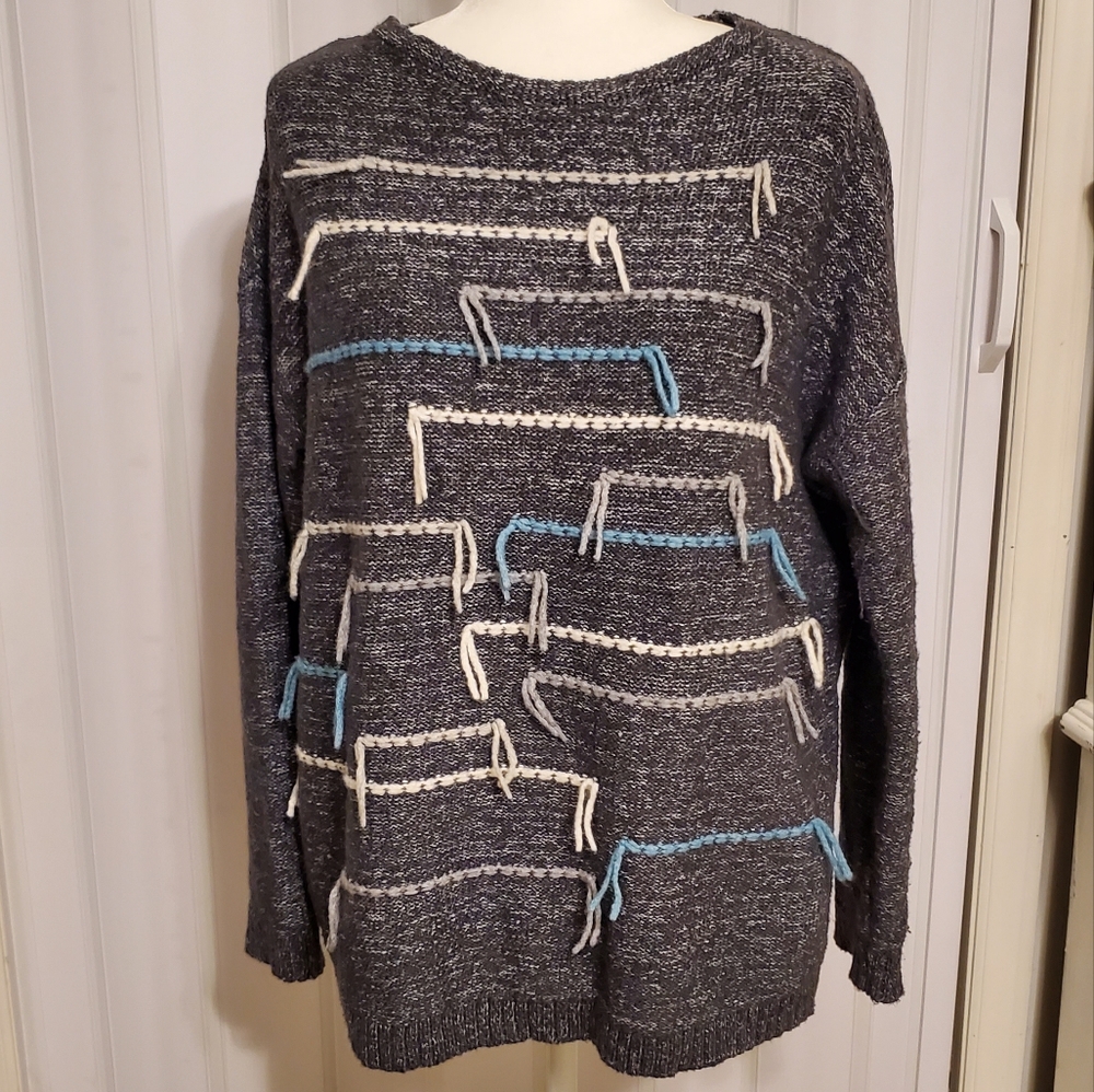 Women's Sz M Oversized Pure Jill Cotton Wool  Pullover Sweater Gray Gorpcore